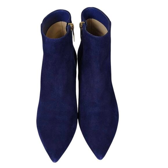 L’AGENCE Jeanne Blue Suede Pointy Toes Block Heel Booties $445 Size 38.5 - Picture 2 of 9